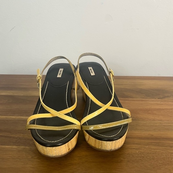 Vintage 90s y2k Miu Miu wood strapy wedge heel size 37.5 USA 7.5 - Picture 1 of 12